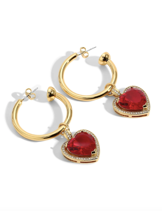 Ruby Heart Hoop Earrings